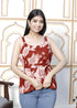 Miravan Womens Pure Cotton Red Beautiful Flower Printed Sleeveless Top With Noodle Straps