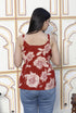 Miravan Womens Pure Cotton Red Beautiful Flower Printed Sleeveless Top With Noodle Straps