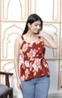 Miravan Womens Pure Cotton Red Beautiful Flower Printed Sleeveless Top With Noodle Straps