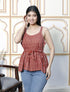 Miravan Womens Peplum Fit Printed Pure Cotton Red Color Noodle Straps Top