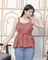 Miravan Womens Peplum Fit Printed Pure Cotton Red Color Noodle Straps Top