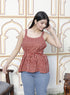 Miravan Womens Peplum Fit Printed Pure Cotton Red Color Noodle Straps Top