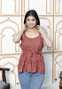 Miravan Womens Peplum Fit Printed Pure Cotton Red Color Noodle Straps Top