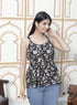 Miravan Womens Pure Cotton Black Floral Printed Noodle Straps Peplum Top