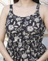 Miravan Womens Pure Cotton Black Floral Printed Noodle Straps Peplum Top
