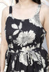 Miravan Womens Pure Cotton Black Floral Print Flared Strappy Noodle PeplumTop