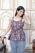 Miravan Womens Pure Cotton Floral Printed Purple Noodle Straps Short Peplum Top