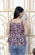 Miravan Womens Pure Cotton Floral Printed Purple Noodle Straps Short Peplum Top