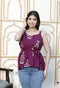 Miravan Womens Pure Cotton Purple Floral Printed Noodle Straps Flared Cotton Top