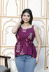 Miravan Womens Pure Cotton Purple Floral Printed Noodle Straps Flared Cotton Top