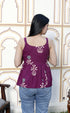 Miravan Womens Pure Cotton Purple Floral Printed Noodle Straps Flared Cotton Top