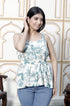 Miravan Womens Pure Cotton Shoulder Straps Light Green Bird And Leaf Printed Flared Top