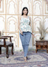 Miravan Womens Pure Cotton Shoulder Straps Light Green Bird And Leaf Printed Flared Top