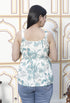 Miravan Womens Pure Cotton Shoulder Straps Light Green Bird And Leaf Printed Flared Top