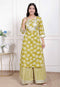 Miravan Womens Lime Yellow Block Printed Kurta with Palazzo