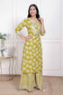 Miravan Womens Lime Yellow Block Printed Kurta with Palazzo