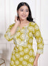 Miravan Womens Lime Yellow Block Printed Kurta with Palazzo