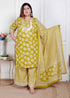 Miravan Plus Size Womens Lime Yellow Embroidered Straight Kurta with Palazzo and Dupatta
