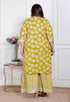 Miravan Plus Size Womens Lime Yellow Block Printed Kurta with Palazzo