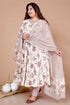 Miravan WomenS Plus Size Pink Floral Print Anarkali Kurta With Palazzo and Dupatta Set