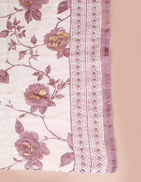Miravan WomenS Plus Size Pink Floral Print Anarkali Kurta With Palazzo and Dupatta Set