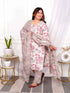 Miravan Womens Plus Size Cotton Light Pink Scenic Birds And Leaf Floral Printed Straight Pakistani Style Suit Set