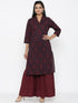 Miravan Womens Maroon Cotton Floral Print Straight Kurta Sharara Set