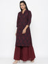 Miravan Womens Maroon Cotton Floral Print Straight Kurta Sharara Set