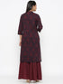 Miravan Womens Maroon Cotton Floral Print Straight Kurta Sharara Set