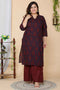 Miravan Womens Plus Size Maroon Floral Pure Cotton Kurta With Sharara