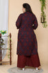 Miravan Womens Plus Size Maroon Floral Pure Cotton Kurta With Sharara