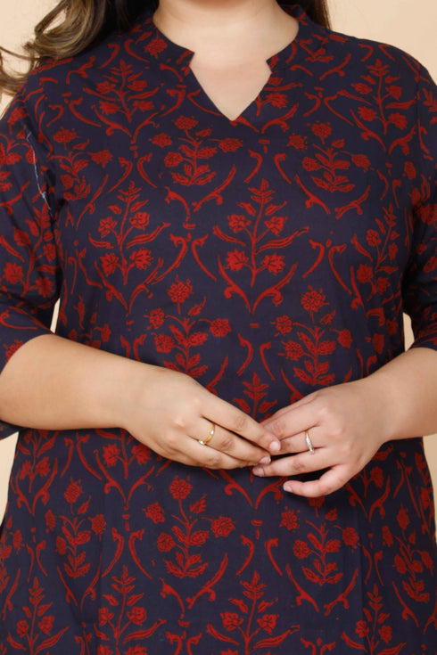 Miravan Womens Plus Size Maroon Floral Pure Cotton Kurta With Sharara