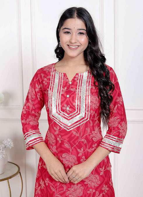 Miravan womens Red cotton Gota Work Kurta with Palazzo