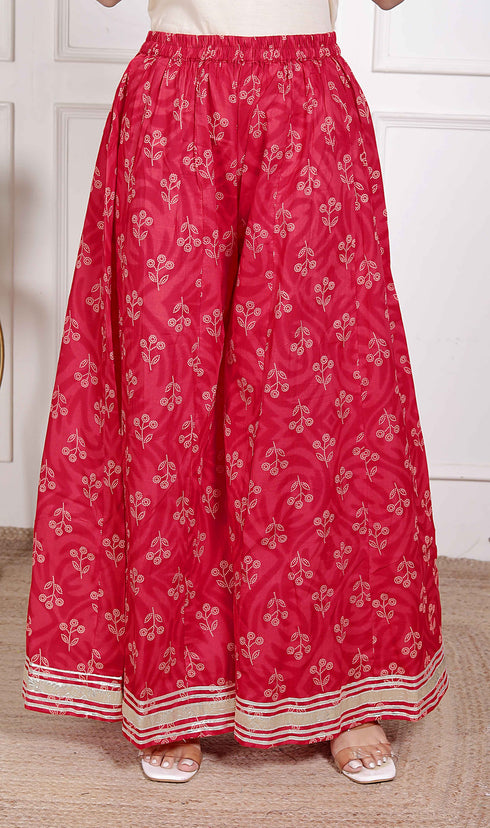 Miravan womens Red cotton Gota Work Kurta with Palazzo
