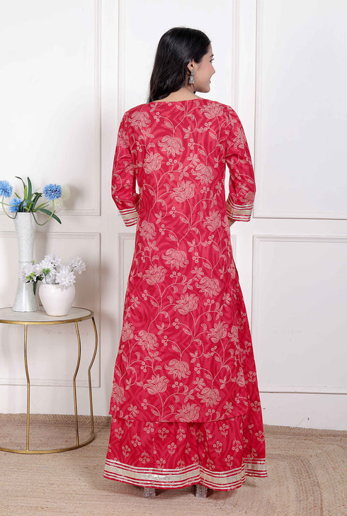 Miravan womens Red cotton Gota Work Kurta with Palazzo