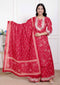 Miravan Red Floral Print Embroidered cotton Straight Kurta with Palazzo and Dupatta
