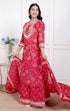 Miravan Red Floral Print Embroidered cotton Straight Kurta with Palazzo and Dupatta