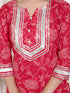 Miravan Red Floral Print Embroidered cotton Straight Kurta with Palazzo and Dupatta