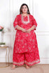 Miravan womens Plus Size Red cotton Gota Work Kurta with Palazzo