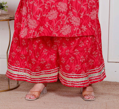 Miravan womens Plus Size Red cotton Gota Work Kurta with Palazzo