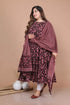 Miravan Womens Plus Size Stunning Maroon Bell Sleeve Floral Printed Anarkali Kurta Dupatta