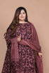 Miravan Womens Plus Size Stunning Maroon Bell Sleeve Floral Printed Anarkali Kurta Dupatta