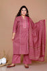Miravan WomenS Plus Size Pink Straight Floral Printed Kurta and Palazzo With Dupatta Set