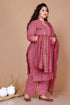 Miravan WomenS Plus Size Pink Straight Floral Printed Kurta and Palazzo With Dupatta Set