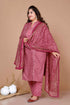 Miravan WomenS Plus Size Pink Straight Floral Printed Kurta and Palazzo With Dupatta Set