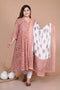 Miravan Womens Plus Size Surpassing Orange Partywear Floral Printed Anarkali Kurta Dupatta