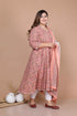 Miravan Womens Plus Size Surpassing Orange Partywear Floral Printed Anarkali Kurta Dupatta