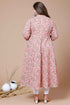 Miravan Womens Peach Plus Size Cotton Floral Printed Anarkali Kurta