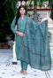 Miravan Womens Cotton Straight Style Blue Kurta With Palazzo And Dupatta