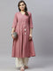 Miravan Womens Pink Pure Cotton Floral Print Long Anarkali Kurta